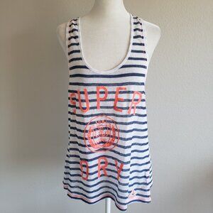 SUPERDRY Tank Top Navy White Neon Orange Graphic Sheer Linen Sleeveless Size S